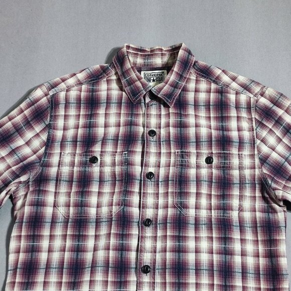 Converse One Star button down shirt men's sz S multi-colour purple plaid pattern - Picture 2 of 10